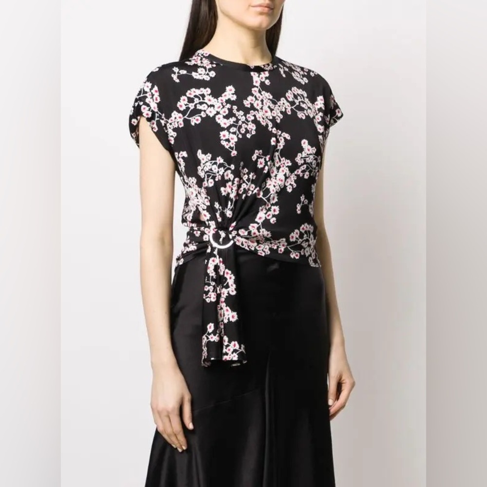 Paco Rabanne Side-Knot Sakura Floral Print Crop Top Size 36 US 4 Small